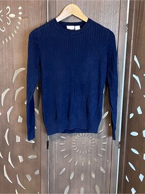 Kim Rogers Navy Cable-Knit Crewneck Sweater